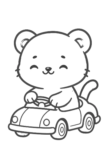 Funny Baby Tiger Cub Racing in a Small Car Printable