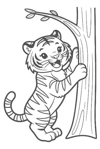 Happy Baby Tiger Practicing Climbing Skills Printable