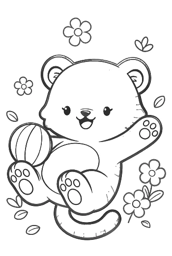 Playful Tiger Cub Rolling with a Yarn Ball Printable