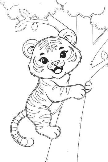 Adorable Siberian Tiger Cub Exploring the Jungle Trees Printable