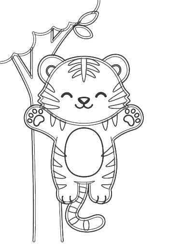 Funny Siberian Tiger Cub Dangling from a Tree Branch Printable