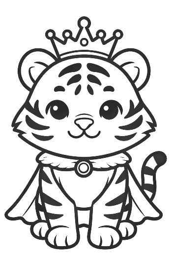 King Siberian Tiger Cub with a Crown in a Winter Kingdom Printable