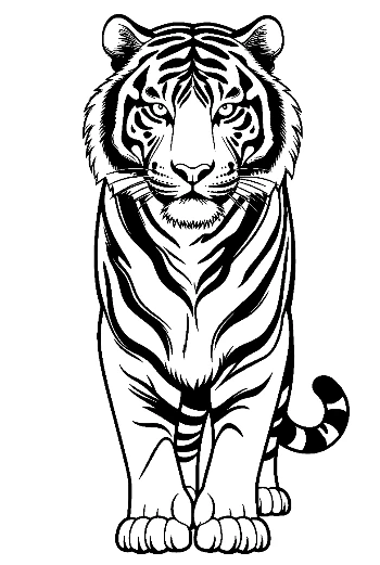 Dibujo lineal de un majestuoso tigre siberiano