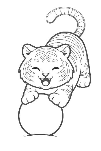 Playful Siberian Tiger Cub Rolling a Large Ball of Snow Printable