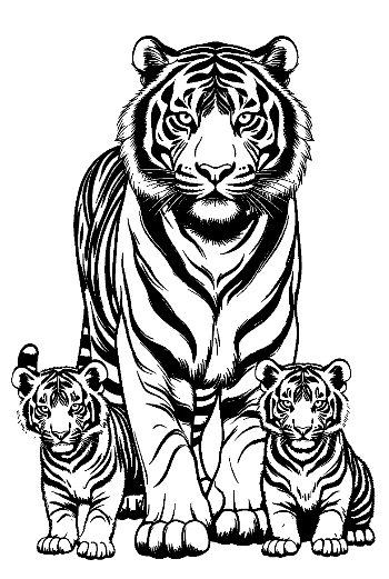 Siberian Tiger Mother with Cubs