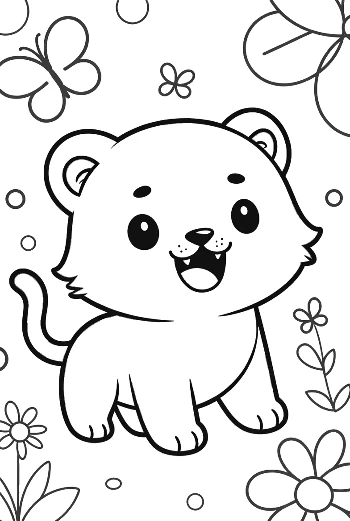 Adorable Little Tiger Cub Playing Among Spring Blossoms Printable