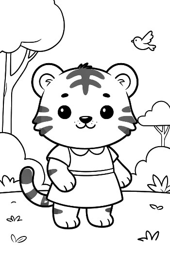 Adorable Little Tiger Cub Posing in a Pretty Dress Printable
