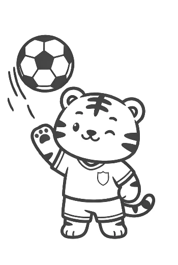 Baby Tiger Cub Preparing to Kick a Soccer Ball Printable