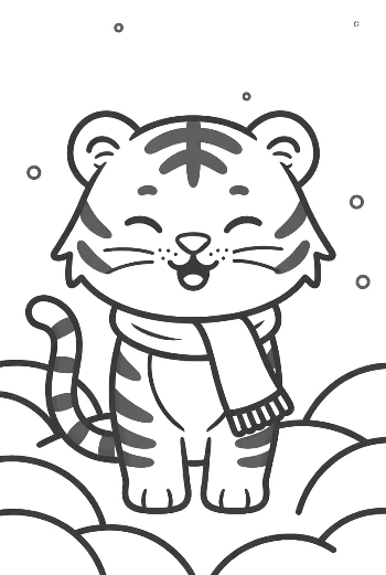 Cheerful White Tiger Cub Playing in a Snowy Field Printable