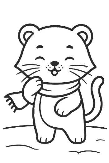 Cute Baby Tiger in a Winter Coat Enjoying the Cold Printable