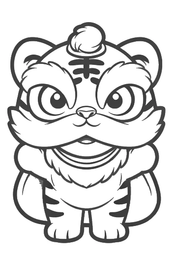 Cute White Tiger Cub in a Festive Lion Dance Outfit Printable
