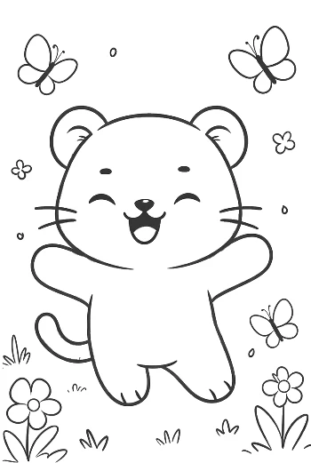 Happy Baby White Tiger Jumping in a Flower Meadow Printable