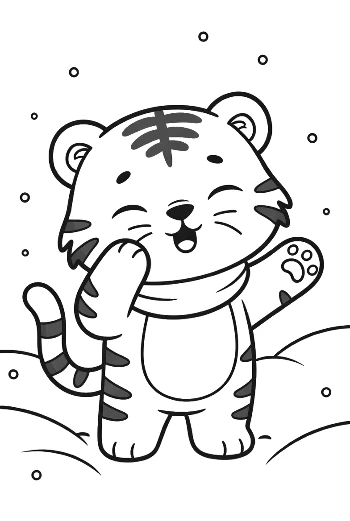 Happy White Tiger Cub Wearing a Winter Sweater Printable