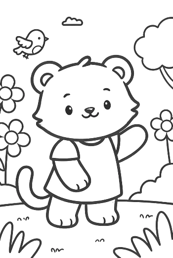 Little Girl Tiger Cub Waving in Her Favorite Outfit Printable