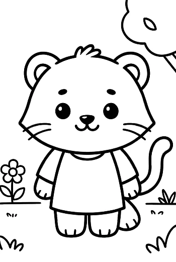 Little Tiger Cub in a Dress Standing by a Fence Printable