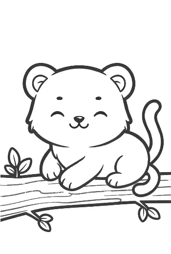 Little Tiger Cub Lounging Comfortably on a Log Printable