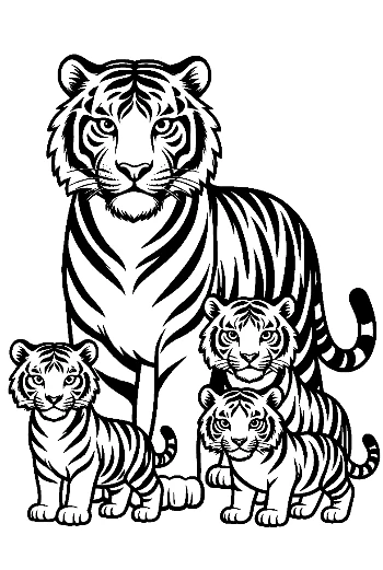 Majestic White Tiger Mother with Cubs