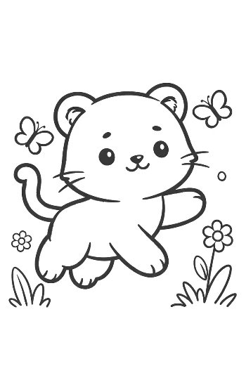 Playful Baby Tiger Cub Flying Through the Air in Nature Printable