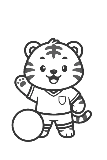 Playful Baby Tiger in a Soccer Uniform with a Ball Printable
