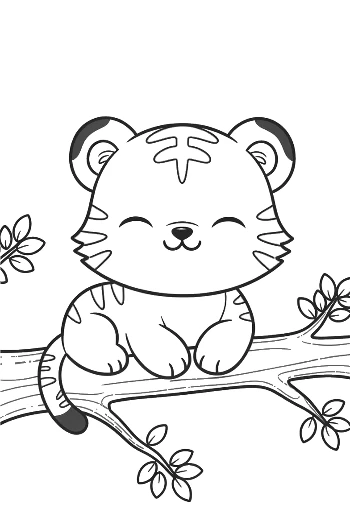 Sweet Baby Tiger Cub Sleeping on a Tree Limb Printable