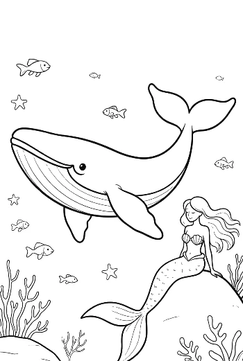Blue Whale and Mermaid Under the Bright Sun Printable