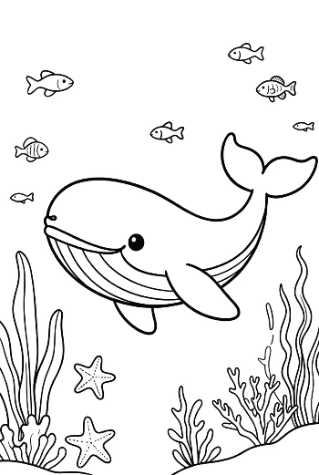 Blue Whale Diving Near the Ocean Floor Printable