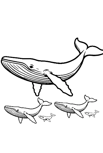 Blue Whale Family Line Art Illustration