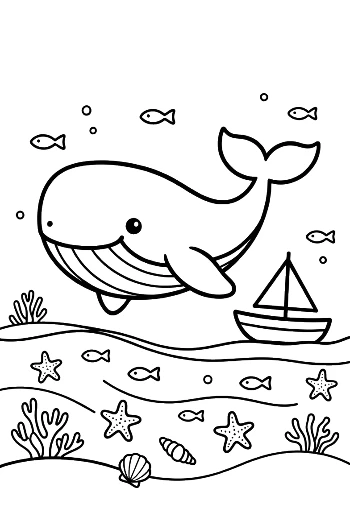 Blue Whale Swimming Past a Sinking Ship Printable