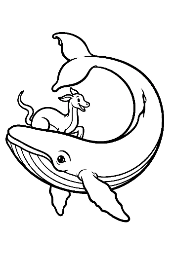 Blue Whale with Playful Fawn Outline