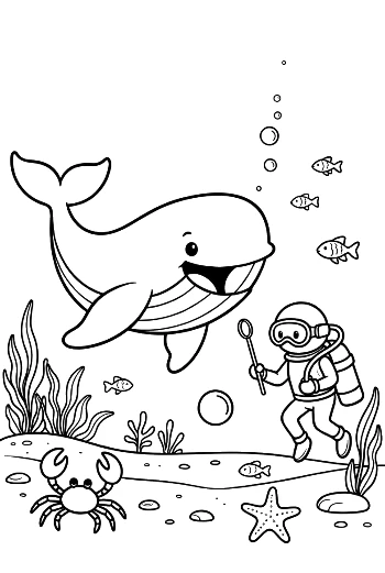 Curious Whale Watching a Diver Near the Bottom Printable