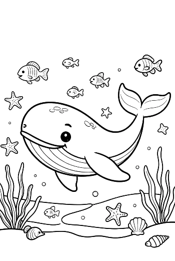 Cute Whale Smiling in a Bubble-Filled Ocean Printable