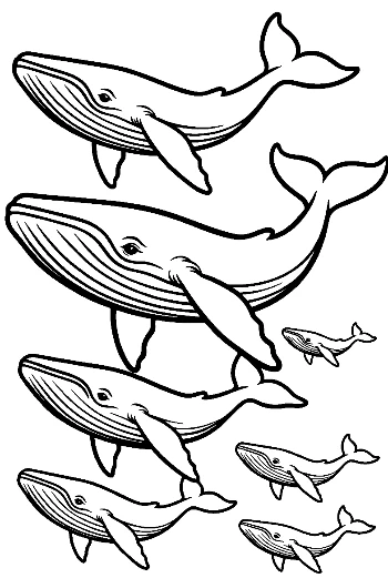 Playful Blue Whale Family Outline