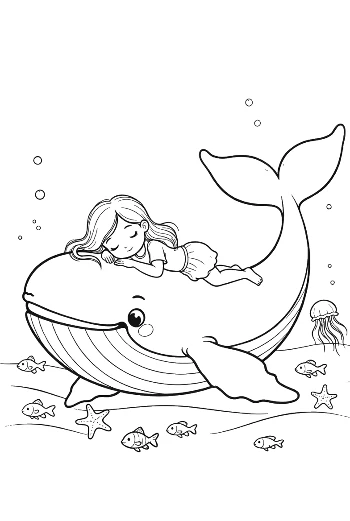 Small Girl Resting on a Sleeping Whale Printable