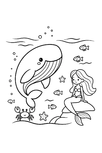 Whale and Mermaid Exploring the Deep Ocean Printable