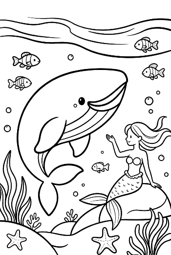 Whale Playing with a Mermaid Underwater Printable