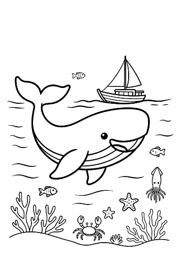 Whale Swimming Below a Sailing Boat Printable