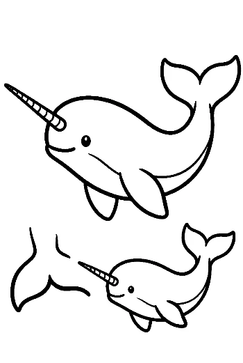Adorable Narwhal Duo Line Art