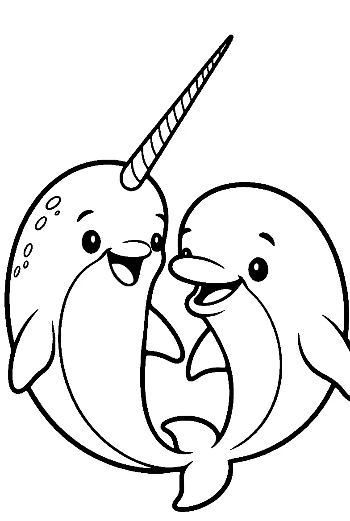 Happy Narwhal Pair Hugging