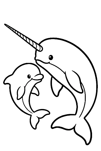 Narwhal and Dolphin Embrace