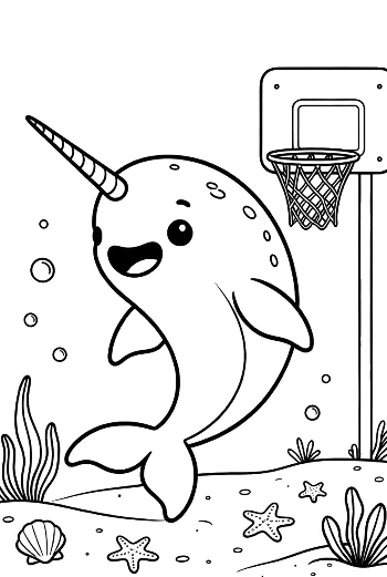 Narwhal Basketball Star Scoring a Goal Printable