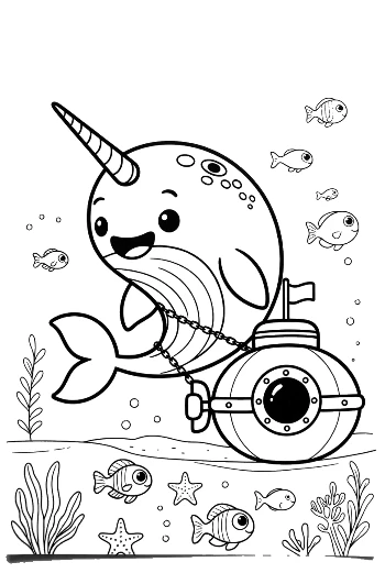 Narwhal Captain Steering a Small Submarine Printable