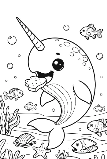 Narwhal Enjoying a Tasty Cupcake Snack Printable