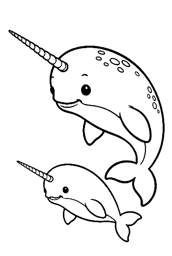 Playful Mom Narwhal and Baby Leaping Joyfully