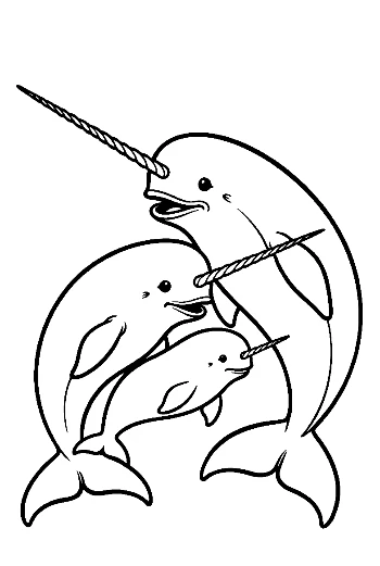 Playful Narwhal Family Outline