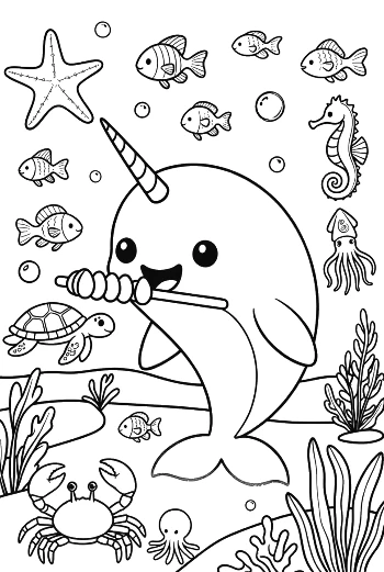 Smiling Narwhal Eating a Yummy Carrot Snack Printable