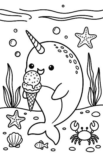 Sweet Narwhal Eating a Giant Ice Cream Cone Printable