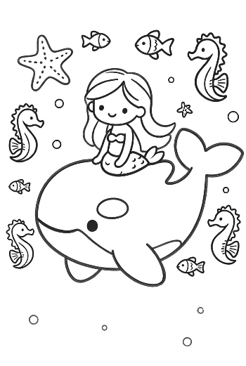 Beautiful Mermaid Swimming Alongside a Large Orca Printable