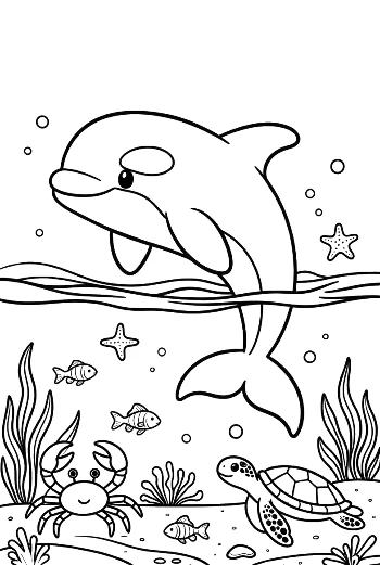 Cheerful Orca Leaping Out of the Deep Blue Water Printable