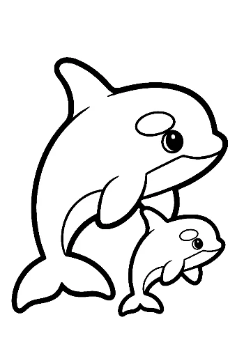Mother Orca and Baby Whale Outline