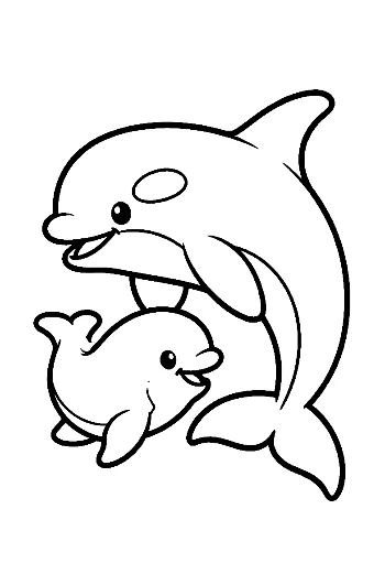 Orca Mother and Calf Leaping Joyfully